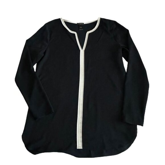 Ann Taylor Women's Small Black & White Long Sleeves Pullover V-neck Blouse Top - Picture 10 of 15